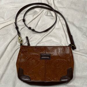 Tiganello Brown Paisley Embossed Leather Shoulder Bag